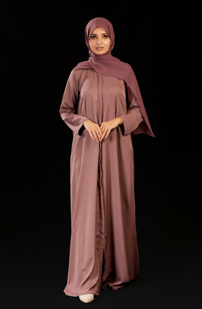 mocha color abaya in open front design
