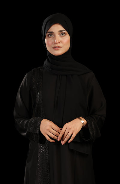 women with black abaya & hijab