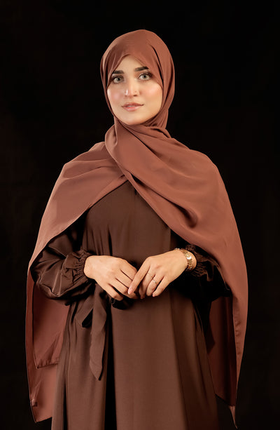 cocoa casual abaya with chocolate color hijab