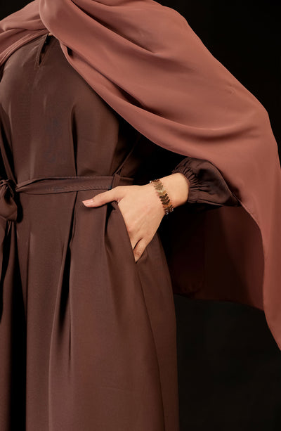 belted cocoa casual abaya