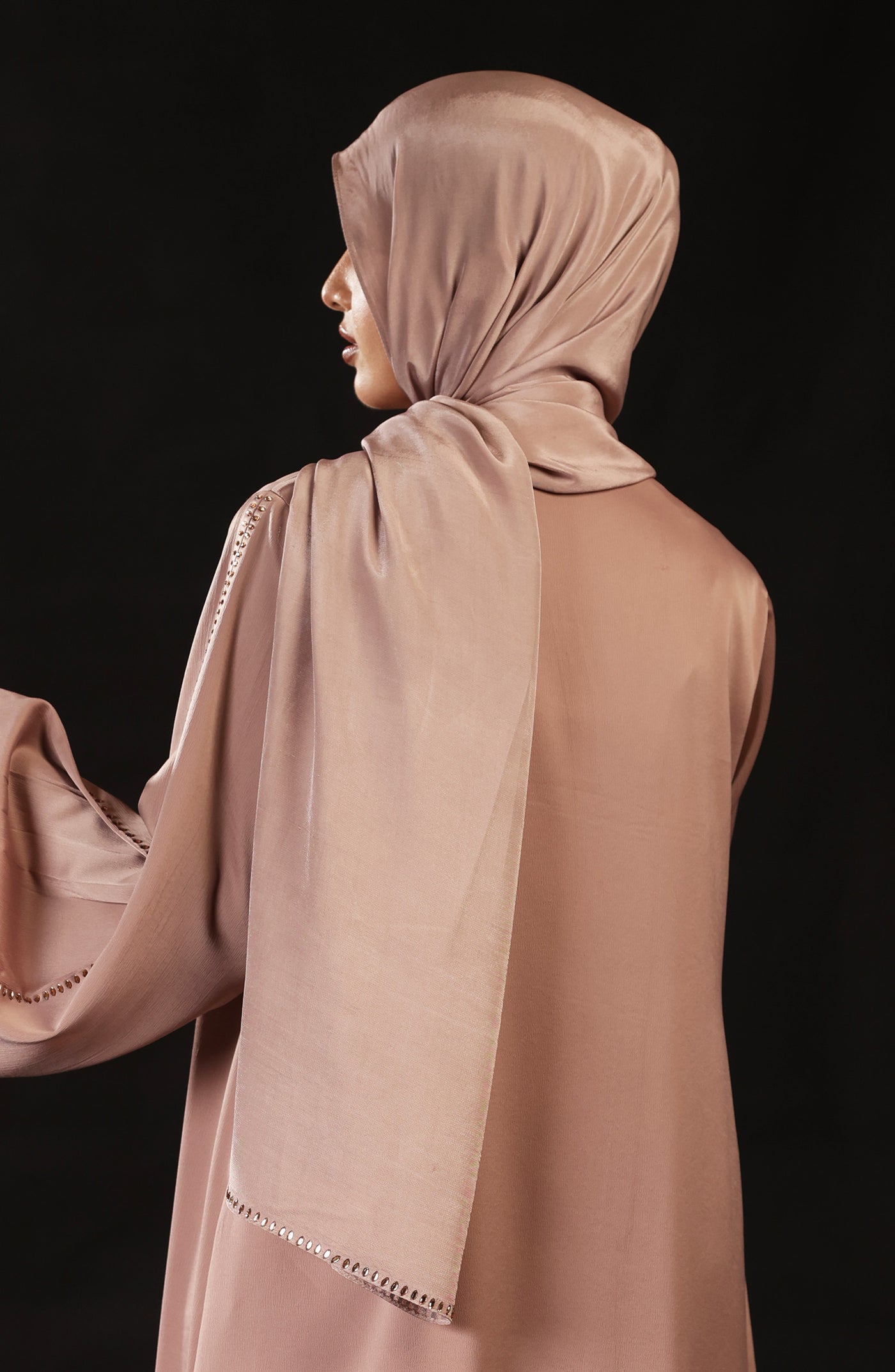 ornate silk hijab for women in beige color