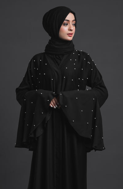 pearl embellished black abaya in Pakistan