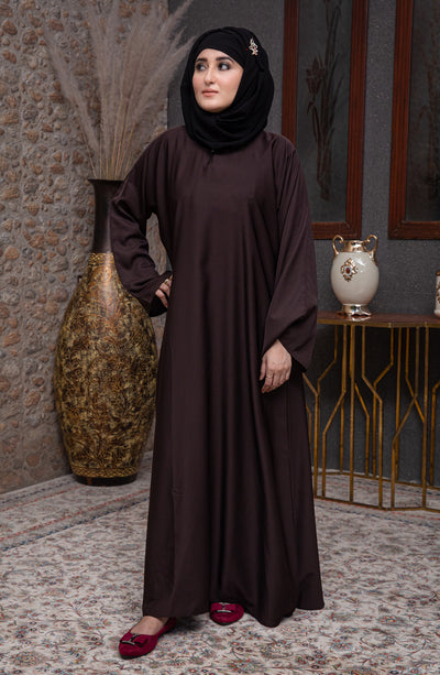 choclate brown plain abaya in front closed design