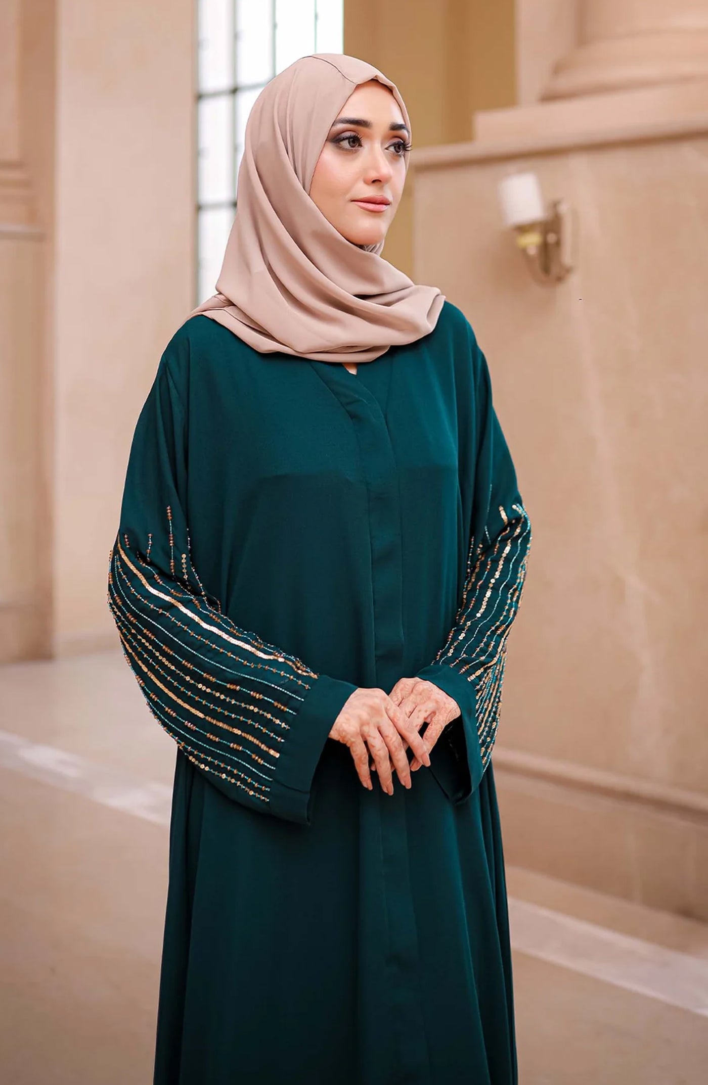 emerald embellished abaya by malbus