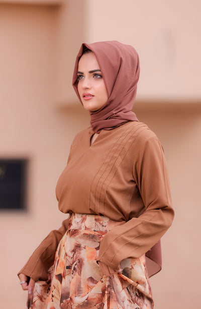 brown top with autumn affairs skirt 