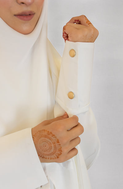 long sleeves white abaya with buttons