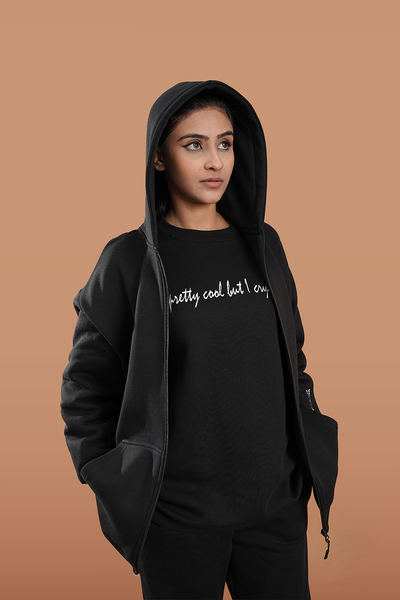 Women's Black Casual Zipper