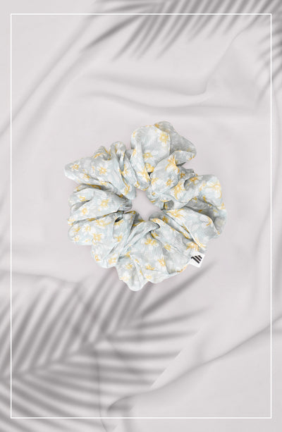 sage green floral scrunchie for hair