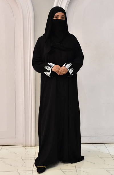 Malbus Black abaya with embroidered sleeves