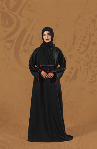 Dilpazeer Abaya by Malbus - Maroon Accents & Chiffon Hijab