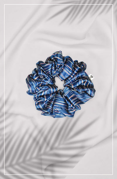 Blue Color Hair Scrunchies with Lining Texture