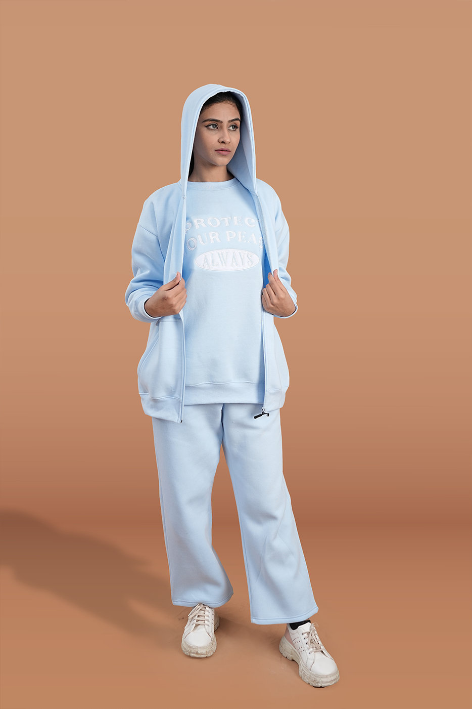 Women's Ice Blue Casual Zipper