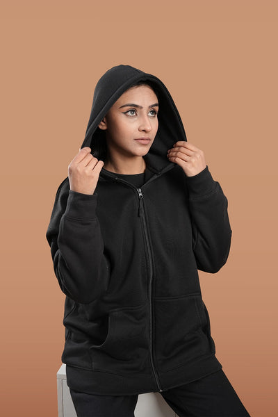 Women's Black Casual Zipper