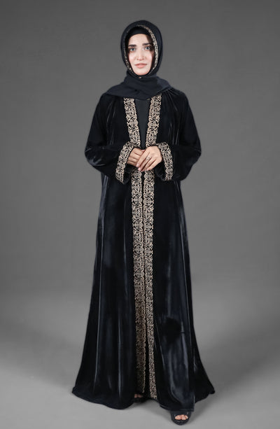 black embroidered long kimono