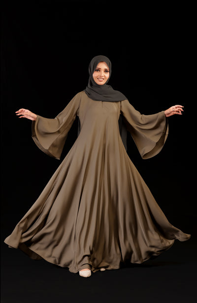 beige color umbrella abaya by malbus