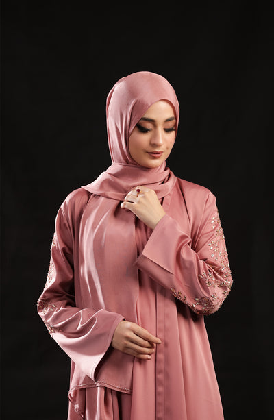 front open kimono abaya in tea pink colours