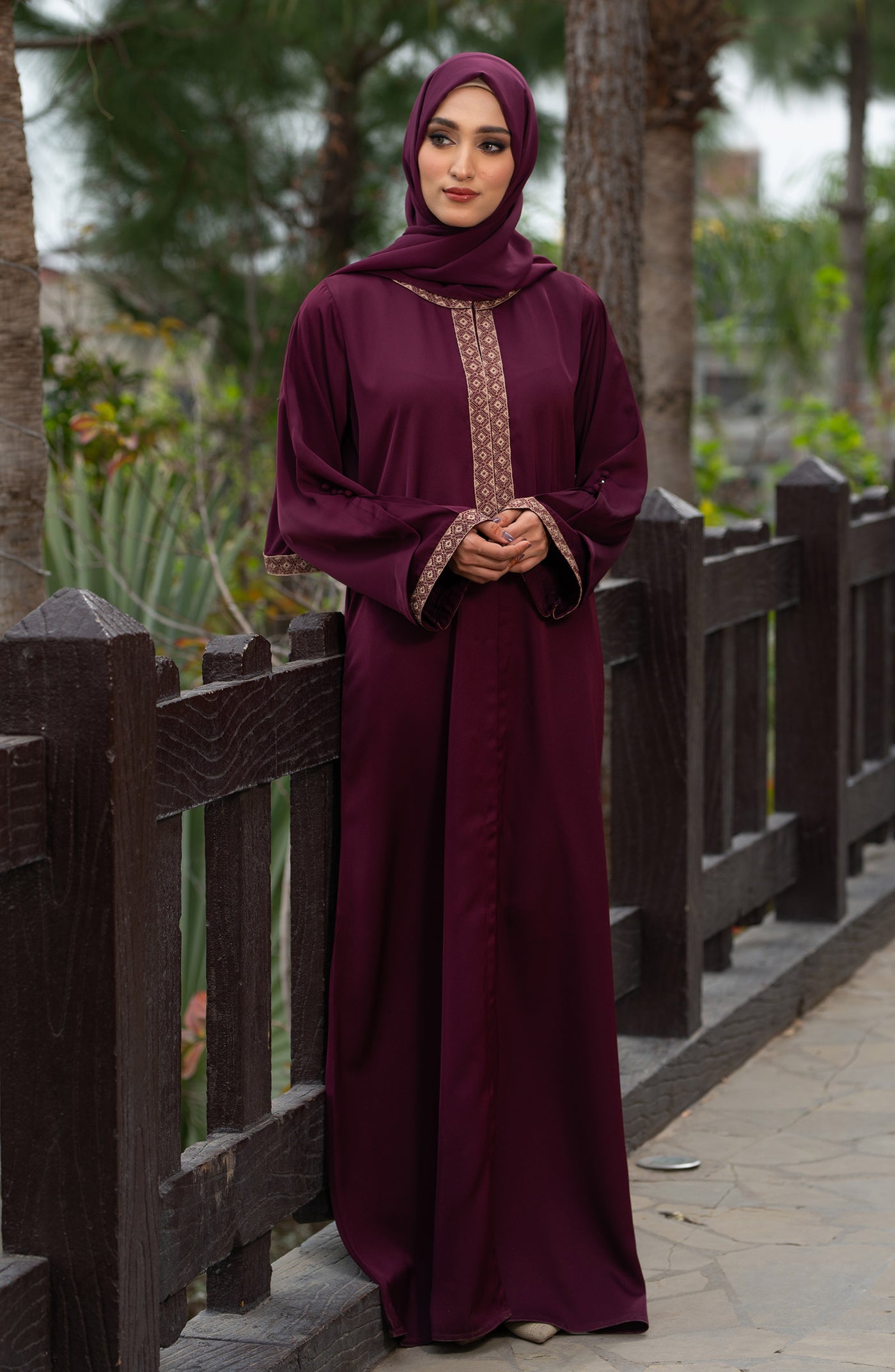 Stylish plum embroidered abaya online