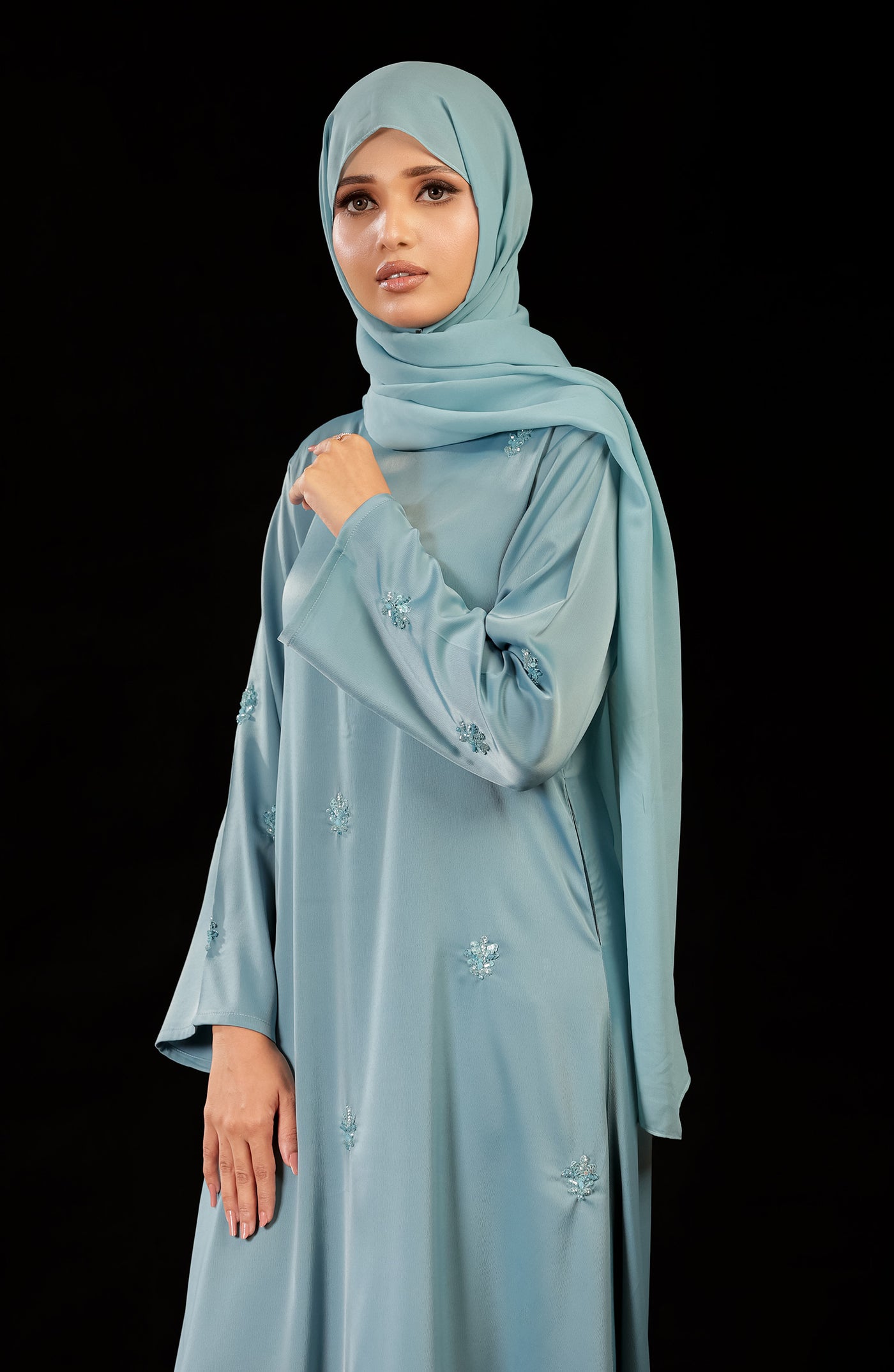 Sky Blue Abaya with Hand embellishment