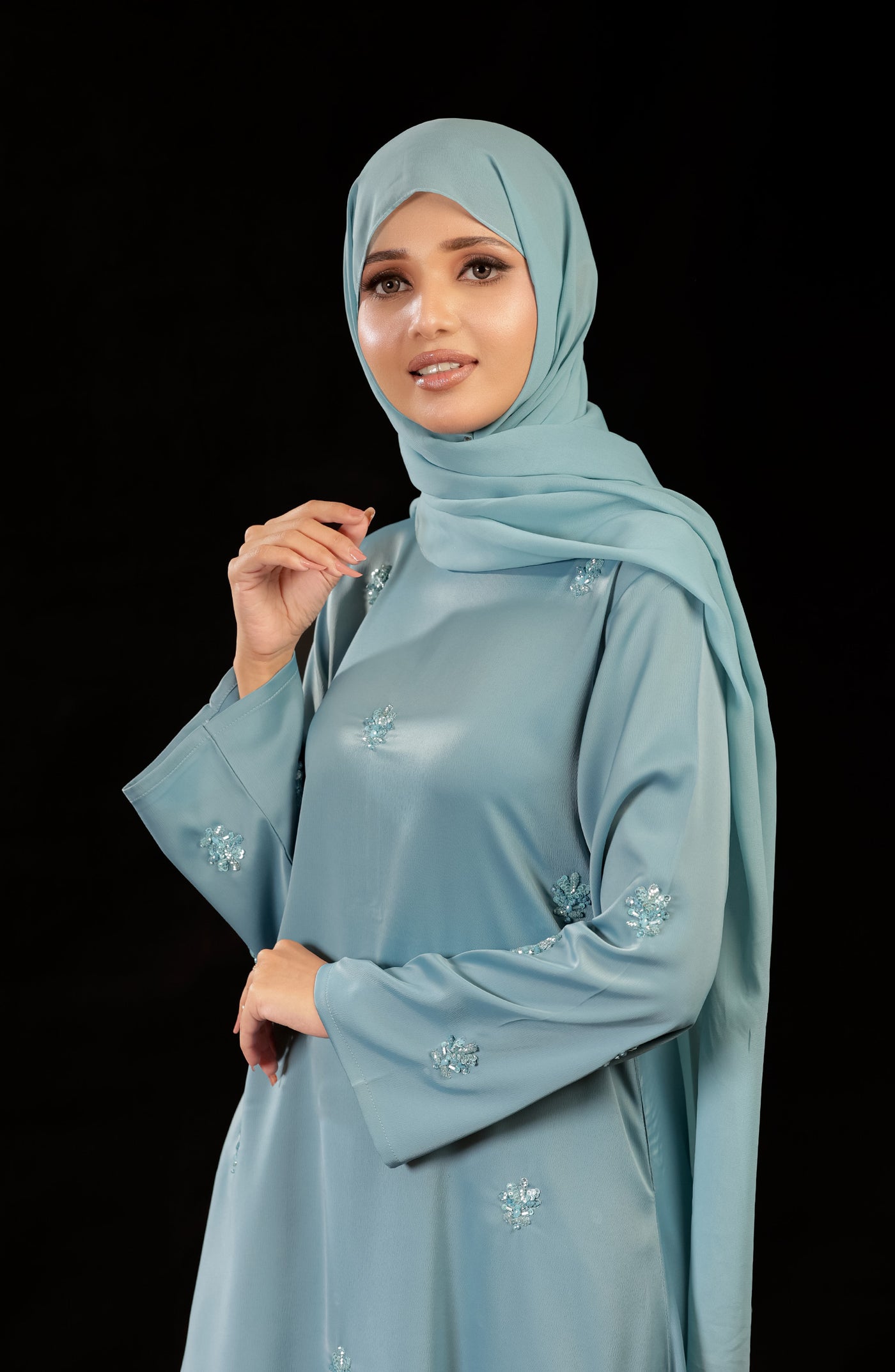 sky blue abaya in hareer fabric