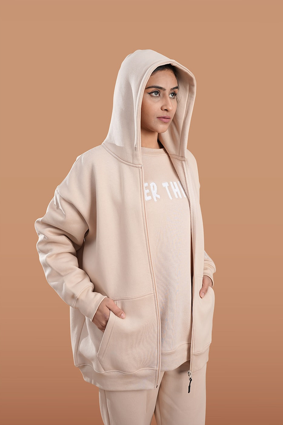 Women's Beige Casual Zipper