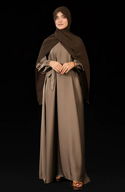 front closed beige casual abaya