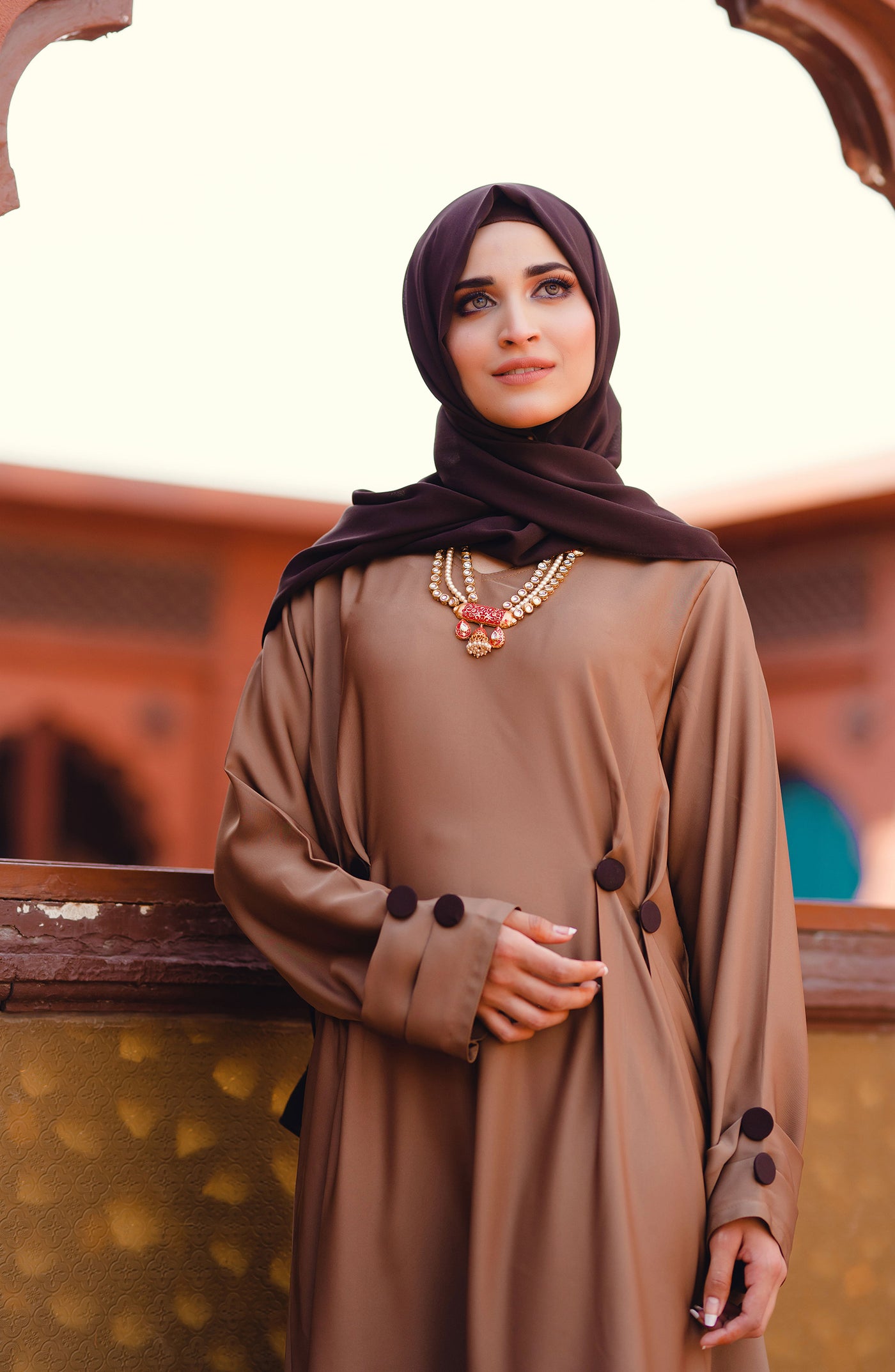 front closed beige abaya by malbus
