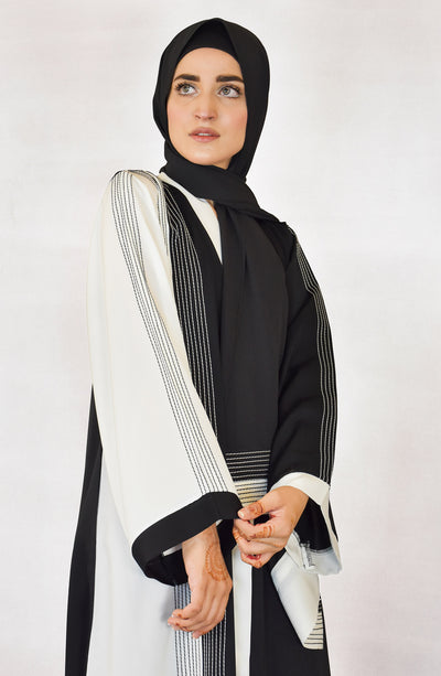 black and white abaya in korean nida fabric