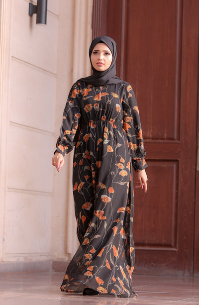 blossom long maxi dress with black hijab for women