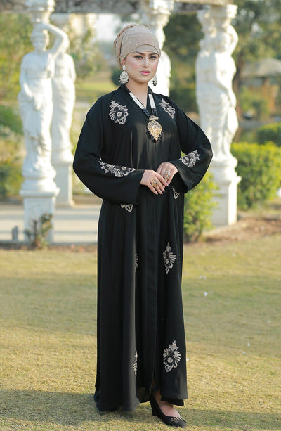 Bloomy Black Abaya For Women - Stylish Open Front