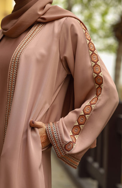 long caramel kimono with embridered sleeves
