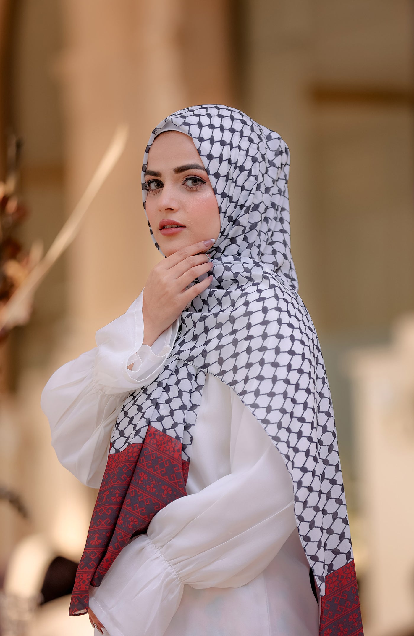 black & white palestine hijab 
