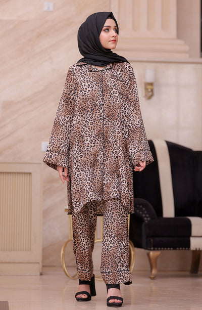 animal print loungewear with black hijab