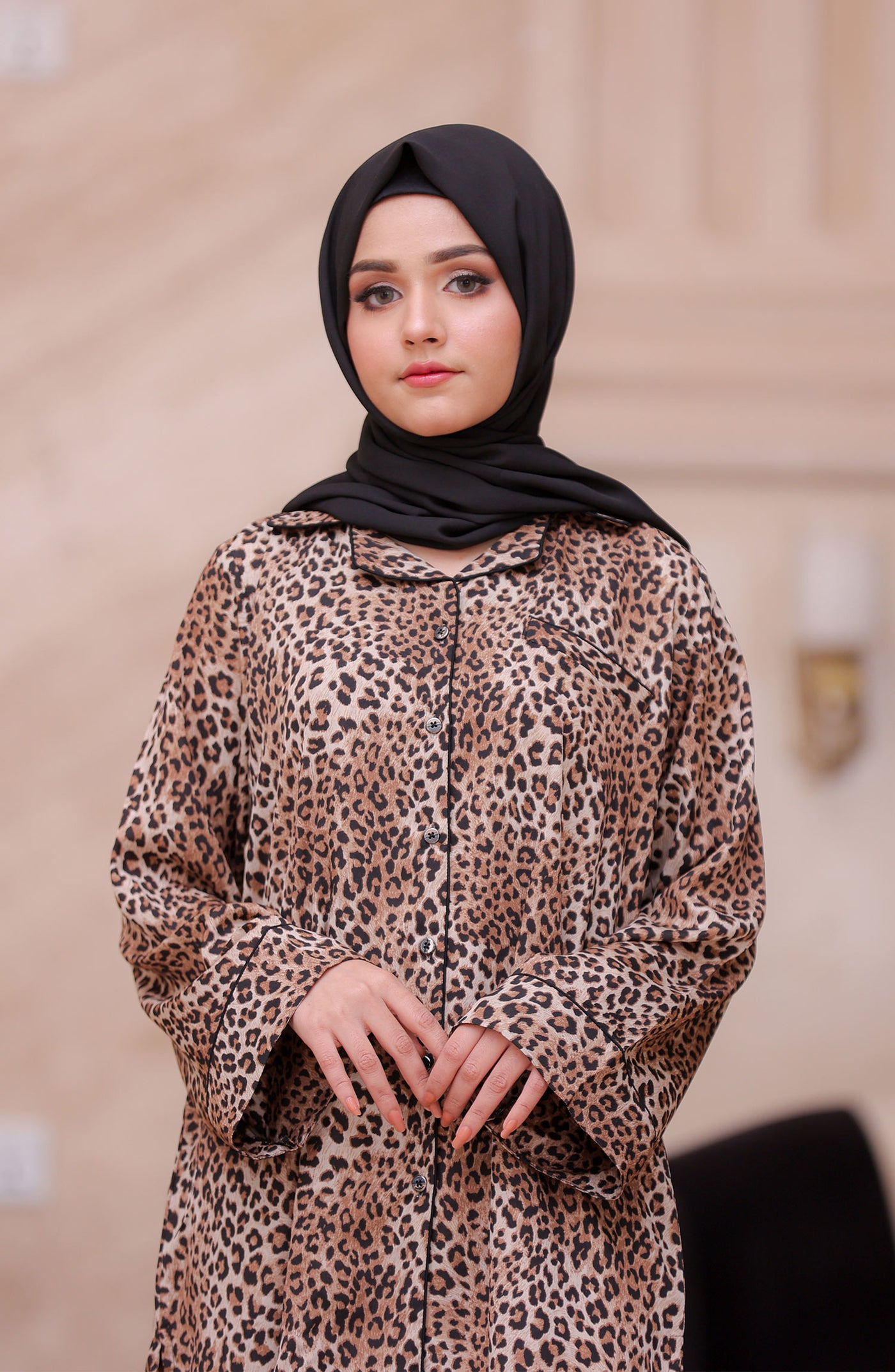 leopard loungewear with black hijab