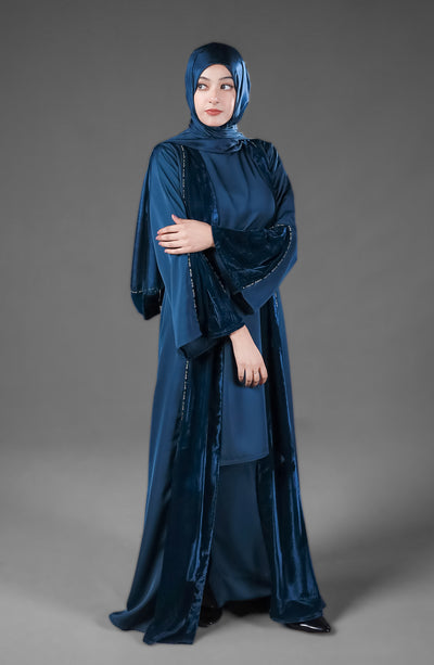 crystalline kimono abaya in zinc color