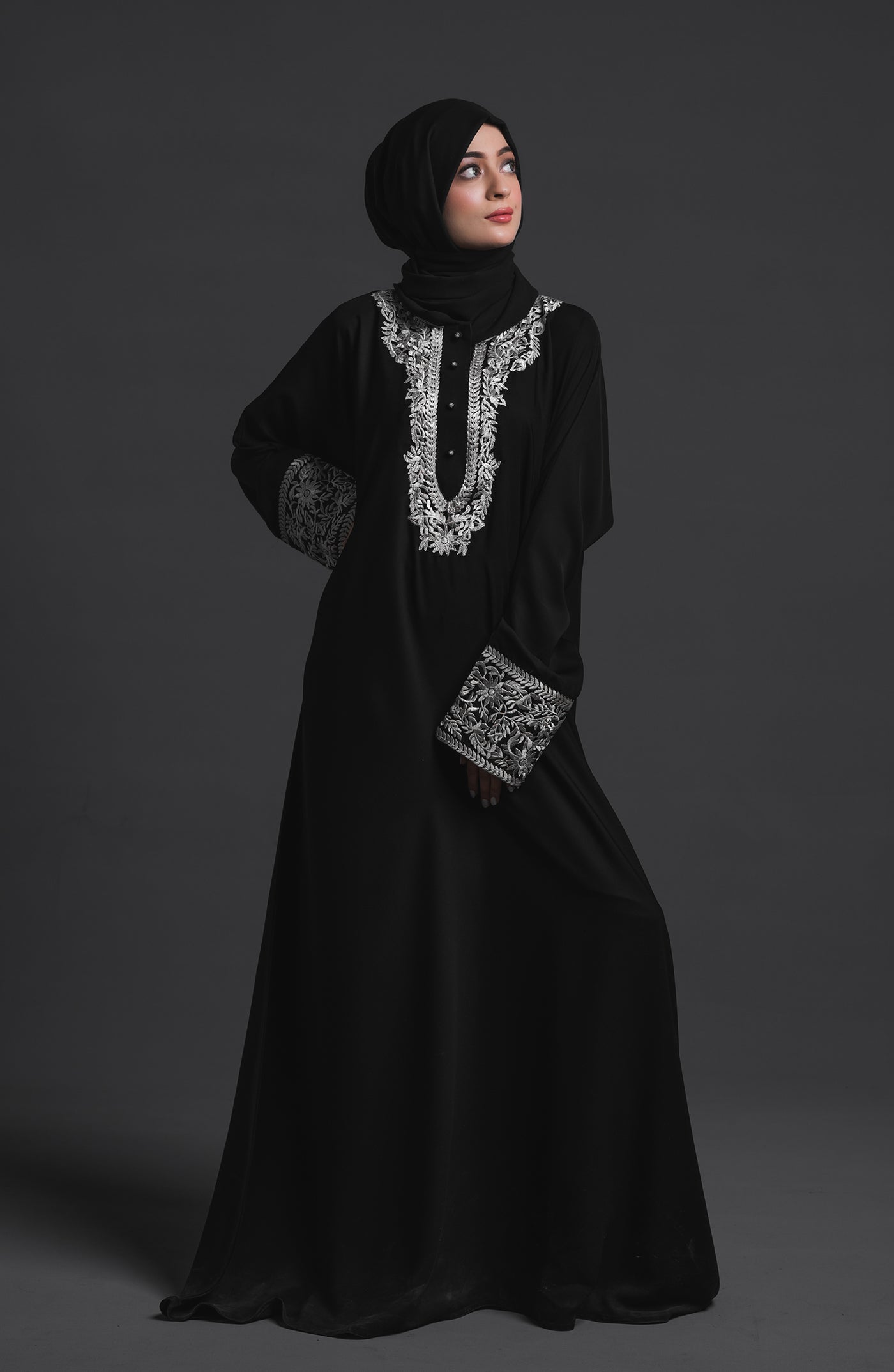deneb black embroidered abaya