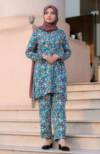 stylish sea green Lounge wear with floral print