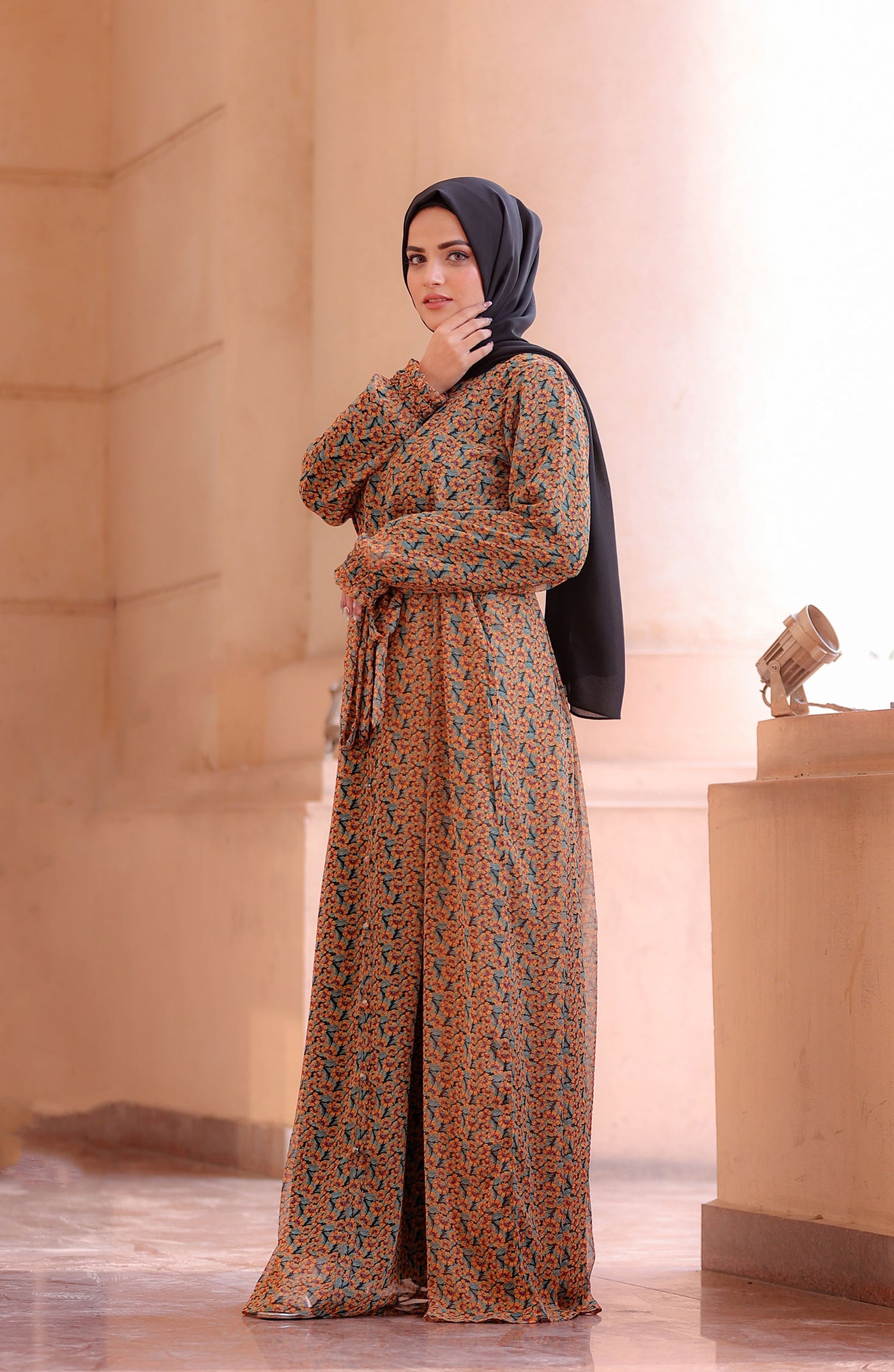 modest long maxi dress for women with long sleeves