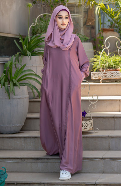 front closed toile red abaya with side pockets