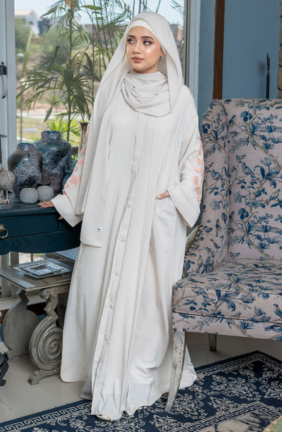 ivory abaya with side pockets