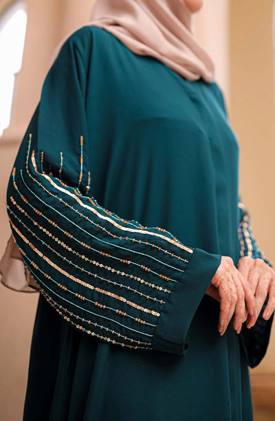 embellished abaya in emerald green by malbus