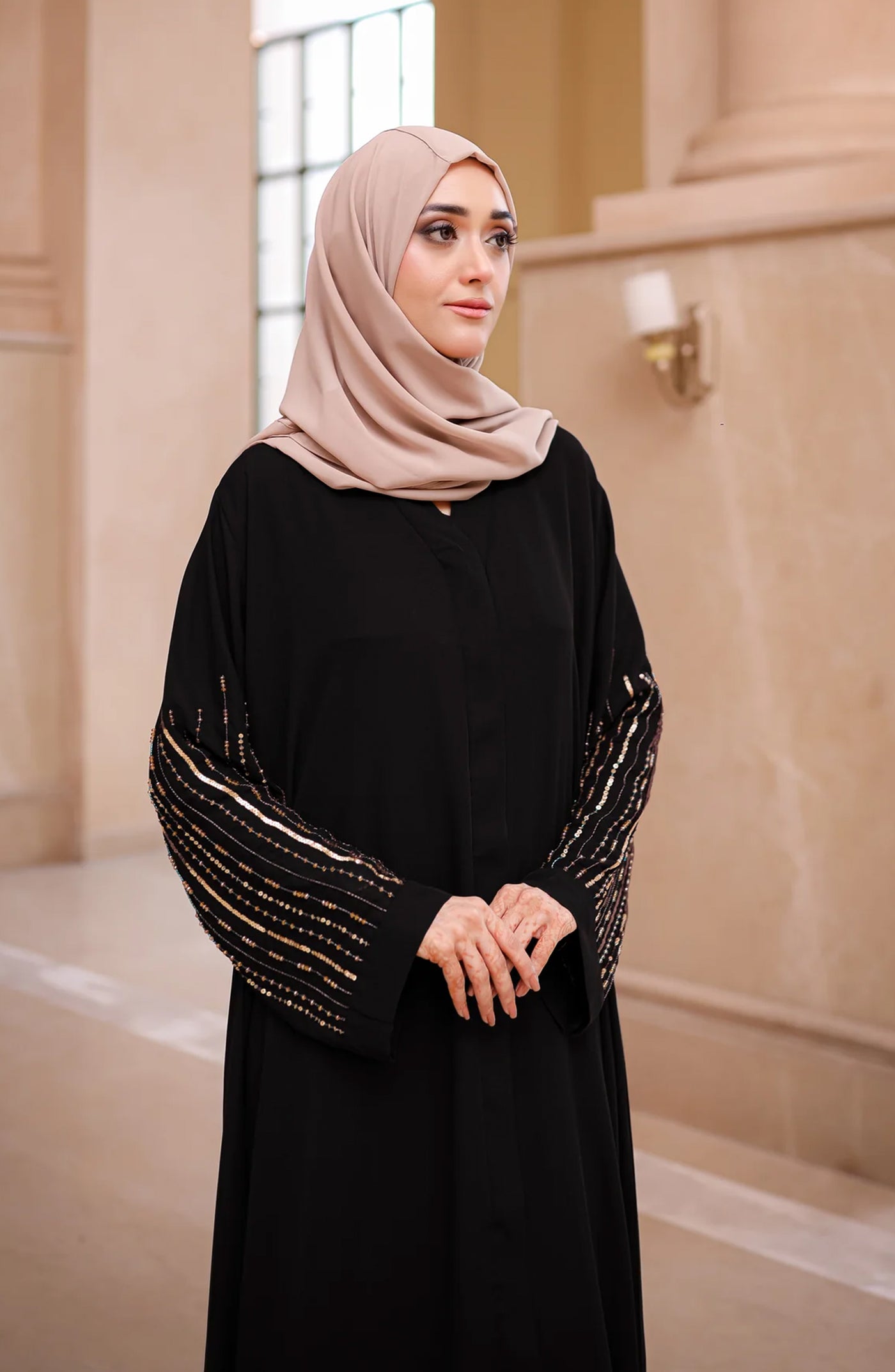 black embellished abaya by malbus