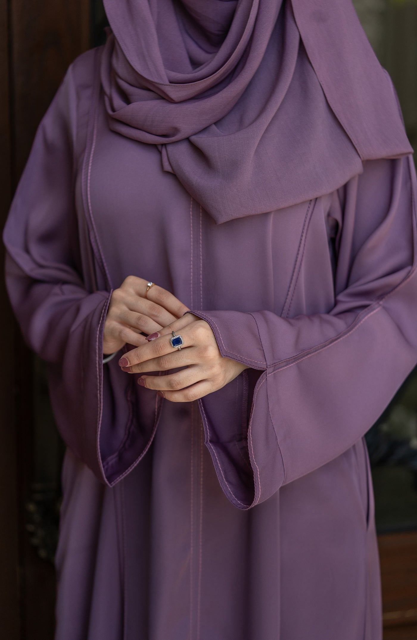 rose color nida abaya with side pockets