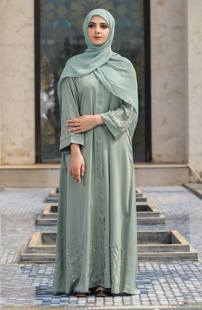 mint open front gown maxi dress