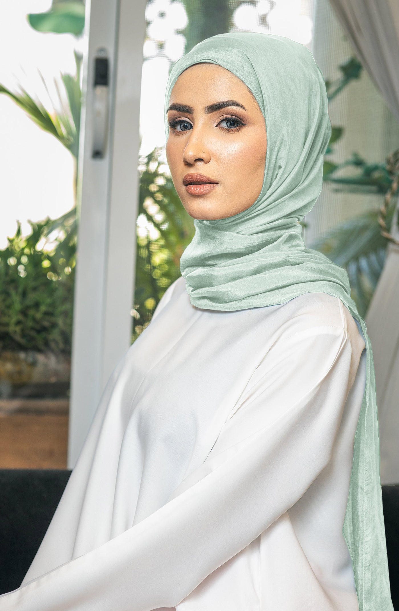 mint green silk hijab online in Pakistan