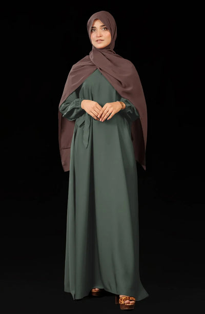 casual mint color abaya in front closed design