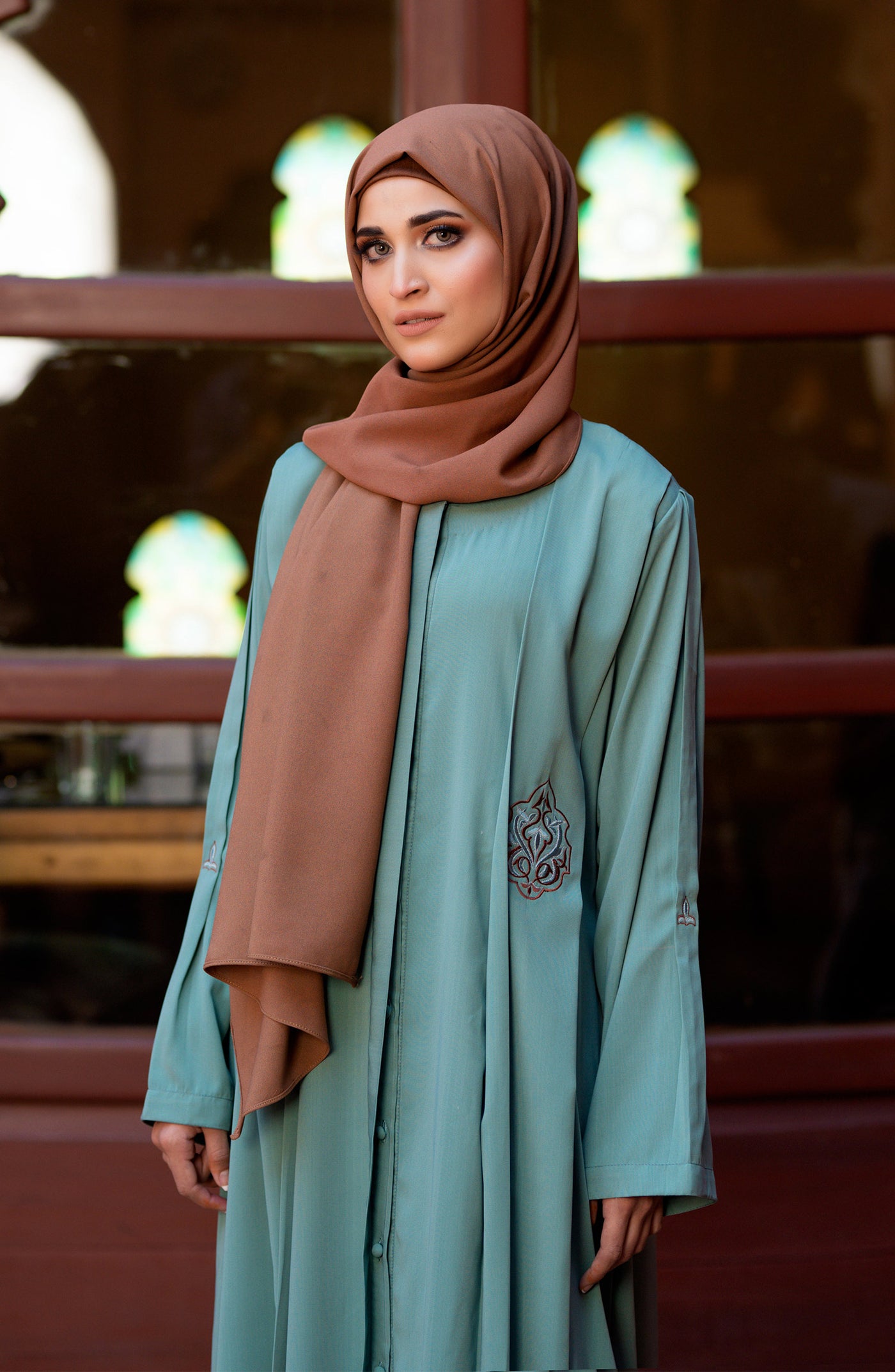 open front abaya in mint colour