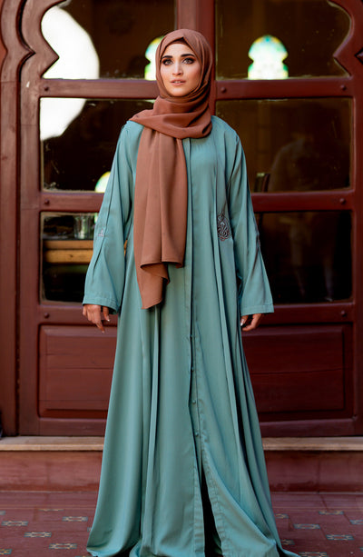 mint open front abaya