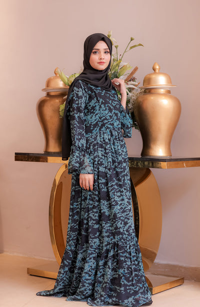 olivia long navy blue maxi dress with black hijab in pakistan