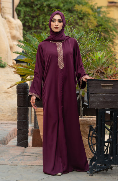 Front Open plum Abaya