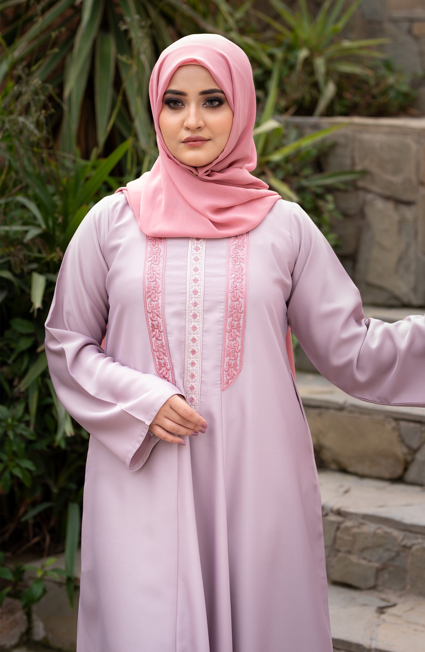 stylish embroidered pink abaya for women
